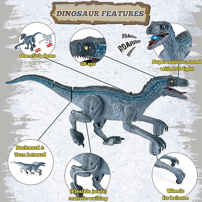 🦖 Remote Control Velociraptor Dinosaur Toy – Realistic Walking, Roaring RC Dino with Lights | Gift for Kids & Collectors