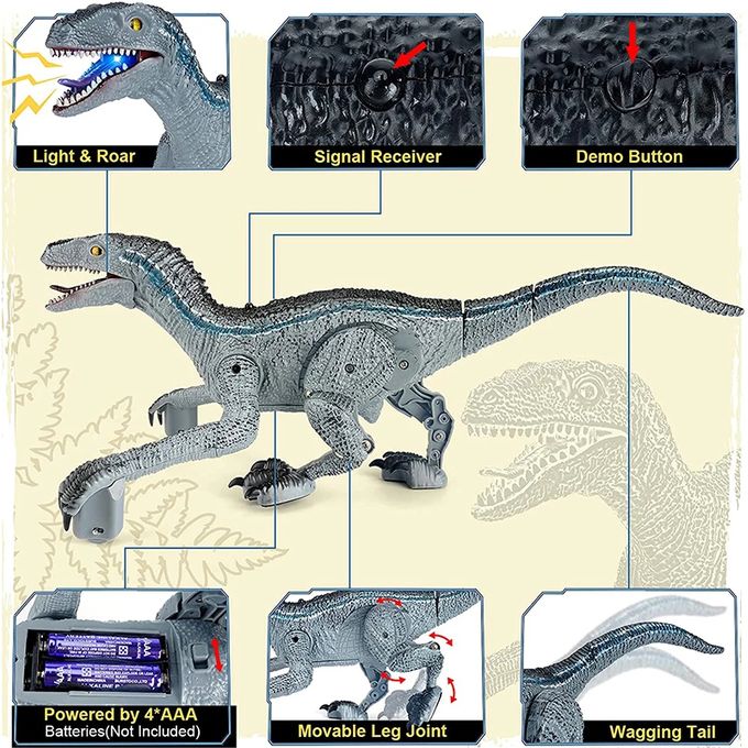 🦖 Remote Control Velociraptor Dinosaur Toy – Realistic Walking, Roaring RC Dino with Lights | Gift for Kids & Collectors
