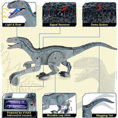 🦖 Remote Control Velociraptor Dinosaur Toy – Realistic Walking, Roaring RC Dino with Lights | Gift for Kids & Collectors
