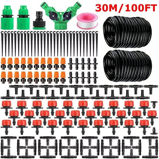 30M/100FT Drip Irrigation Kit – DIY Water Saving Automatic Irrigation Equipment Set