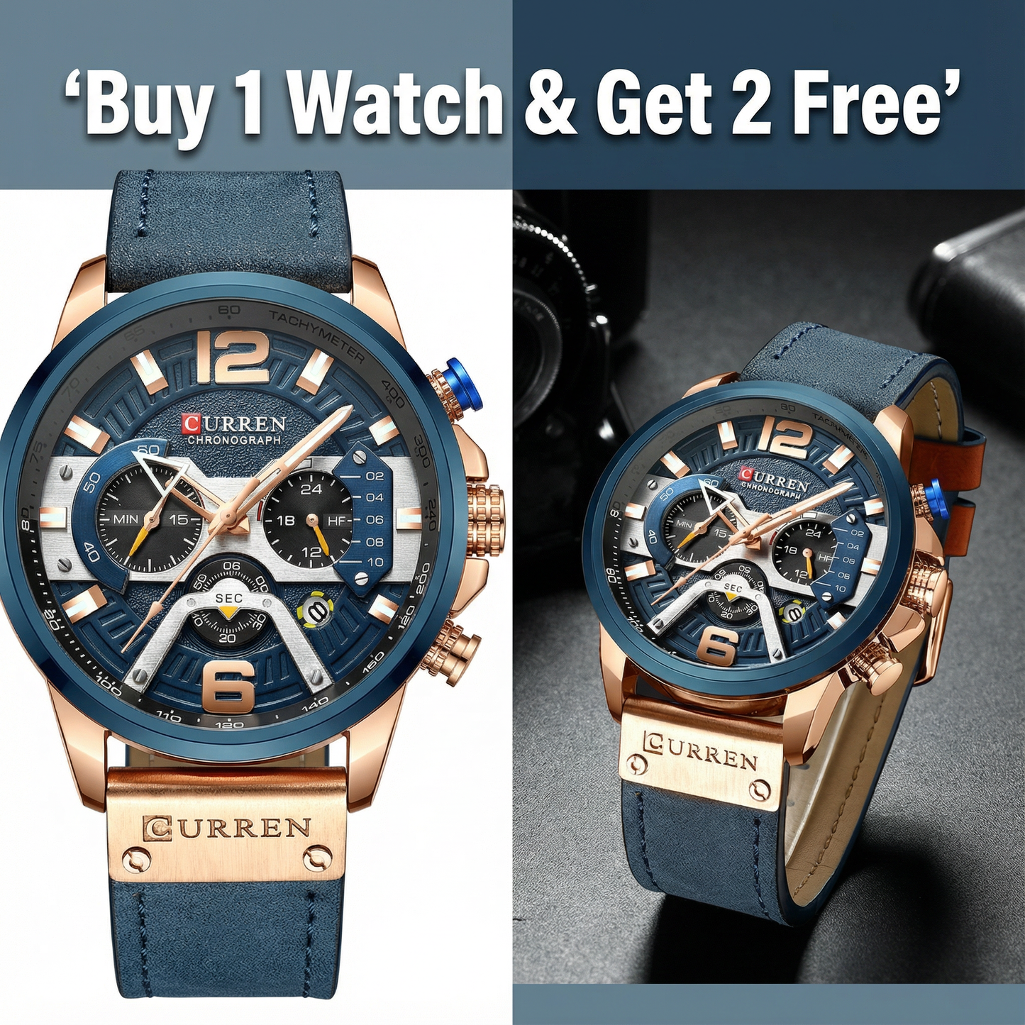 ⌚🔥 BUY 1 CURREN CHRONOGRAPH LUXURY WATCH & GET 2 MORE FREE