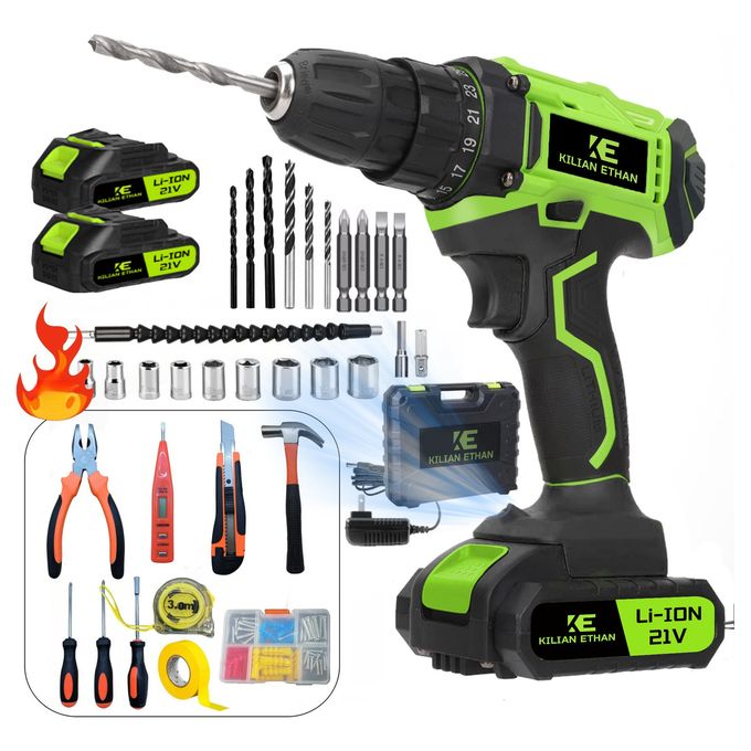 🛠️ KILIAN ETHAN 21V Cordless Impact Drill Screw Machine (10mm) with Complete Tool Kit