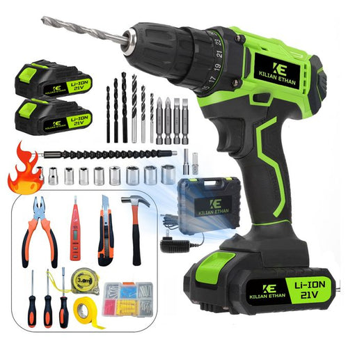 🛠️ KILIAN ETHAN 21V Cordless Impact Drill Screw Machine (10mm) with Complete Tool Kit