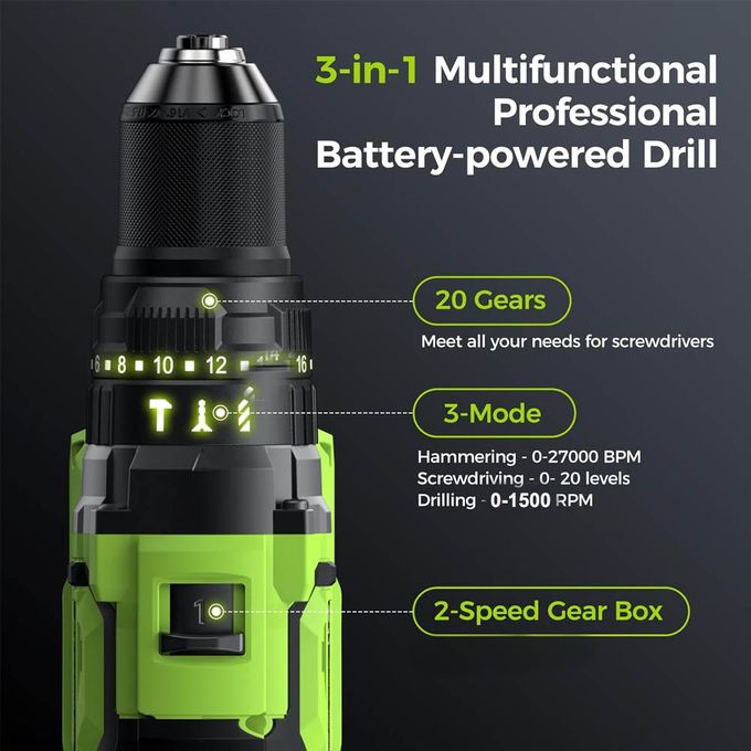 🛠️ KILIAN ETHAN 21V Cordless Impact Drill Screw Machine (10mm) with Complete Tool Kit