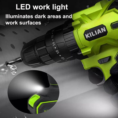 🛠️ KILIAN ETHAN 21V Cordless Impact Drill Screw Machine (10mm) with Complete Tool Kit