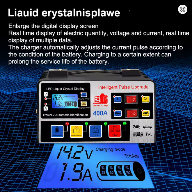 🔋 12V/24V Intelligent Pulse Repair Battery Charger