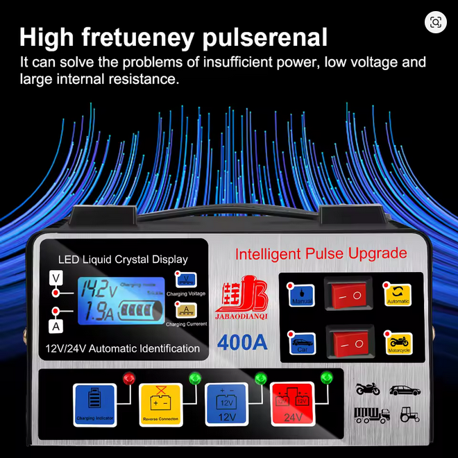 🔋 12V/24V Intelligent Pulse Repair Battery Charger