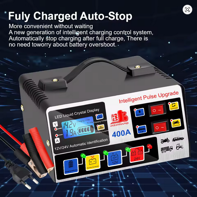 🔋 12V/24V Intelligent Pulse Repair Battery Charger