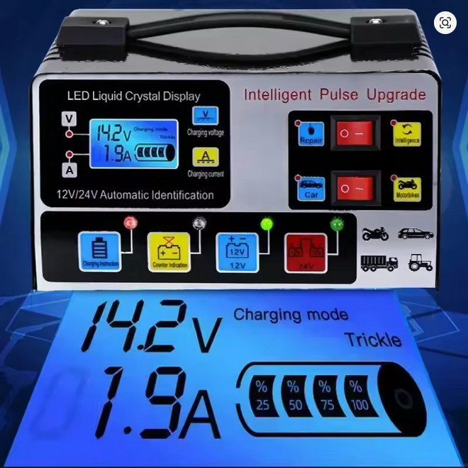 🔋 12V/24V Intelligent Pulse Repair Battery Charger