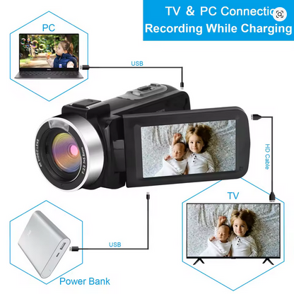 🎥 4K Ultra HD WiFi Video Camera with Pro Microphone & FREE 3 Batteries