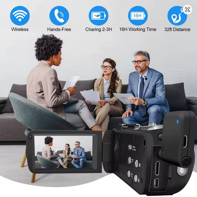 🎥 4K Ultra HD WiFi Video Camera with Pro Microphone & FREE 3 Batteries