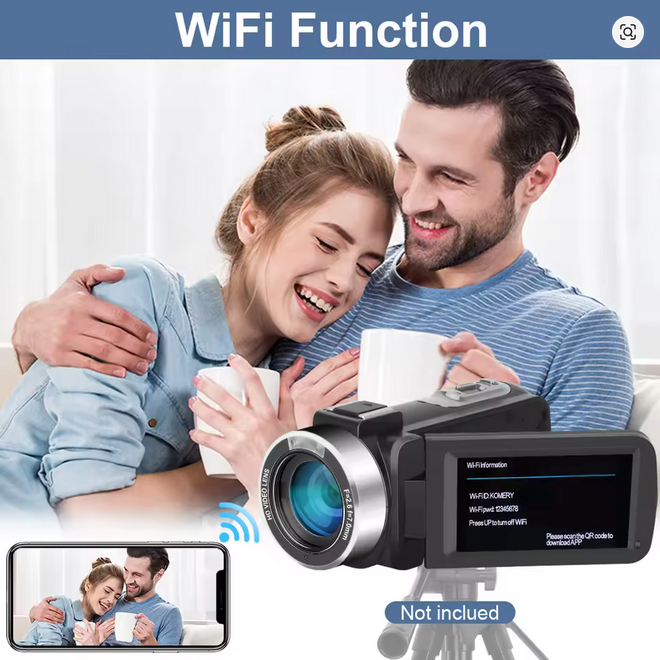 🎥 4K Ultra HD WiFi Video Camera with Pro Microphone & FREE 3 Batteries