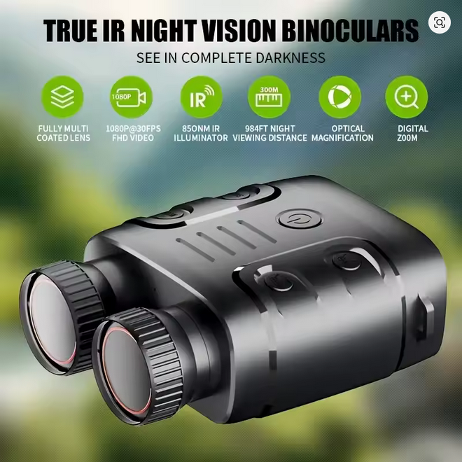 🔭 True IR Night Vision Binoculars – 1080p HD | Long Range Infrared Night Vision Goggles | Tactical, Hunting, Camping Gear